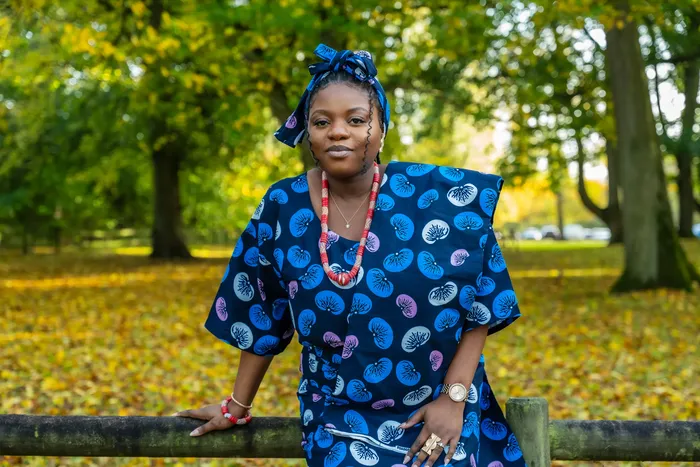 Pre-wedding couple shoot in matching blue Ankara print, photographed by Imisi Bamiro, Coventry photographer